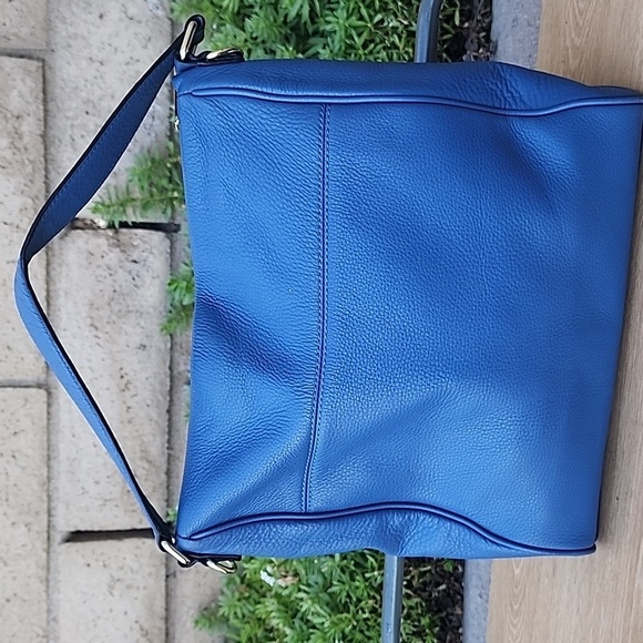 KATE SPADE blue Pebble Leather Suede Snakeskin detail top handle satchel bag - Picture 4 of 14